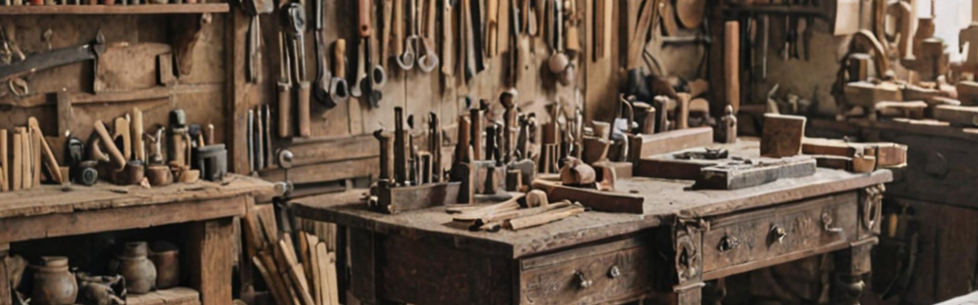 Historic workshop interior with antique furniture